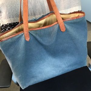 Madewell leather trimmed denim Transport Tote